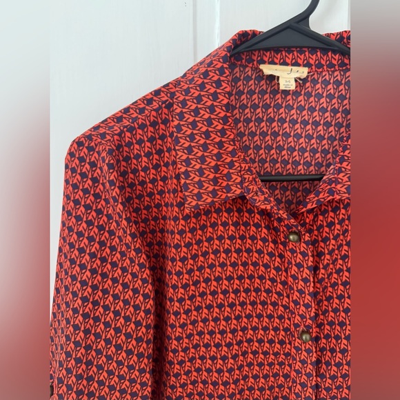Maison Jules Orange and Blue Geometric Dress. Long sleeved with roll up buttons. - Picture 1 of 6